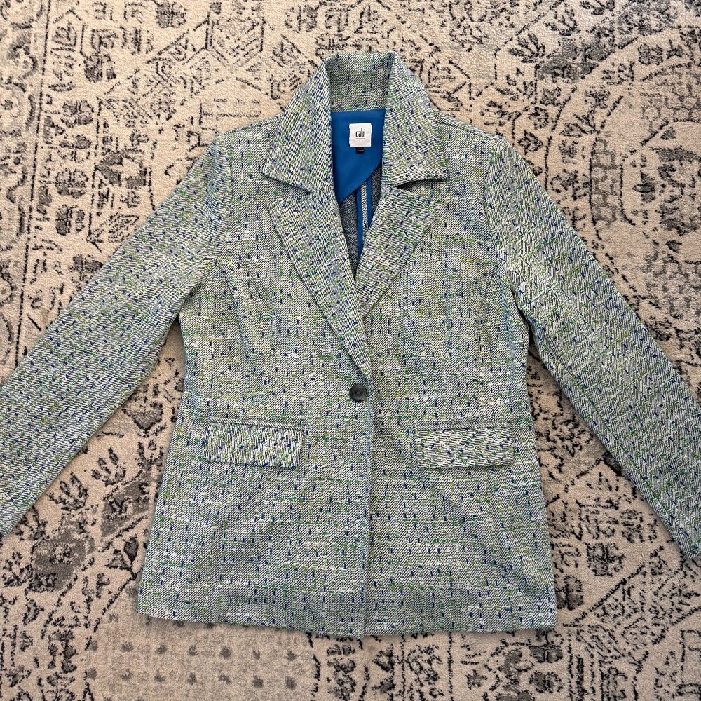 Women's Cabi Presentation Blazer, Green & Blue, Stretchy, Spring Summer, size L